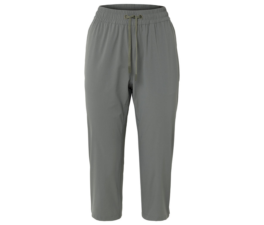 Graue Stoffhose mit Kordelzug.