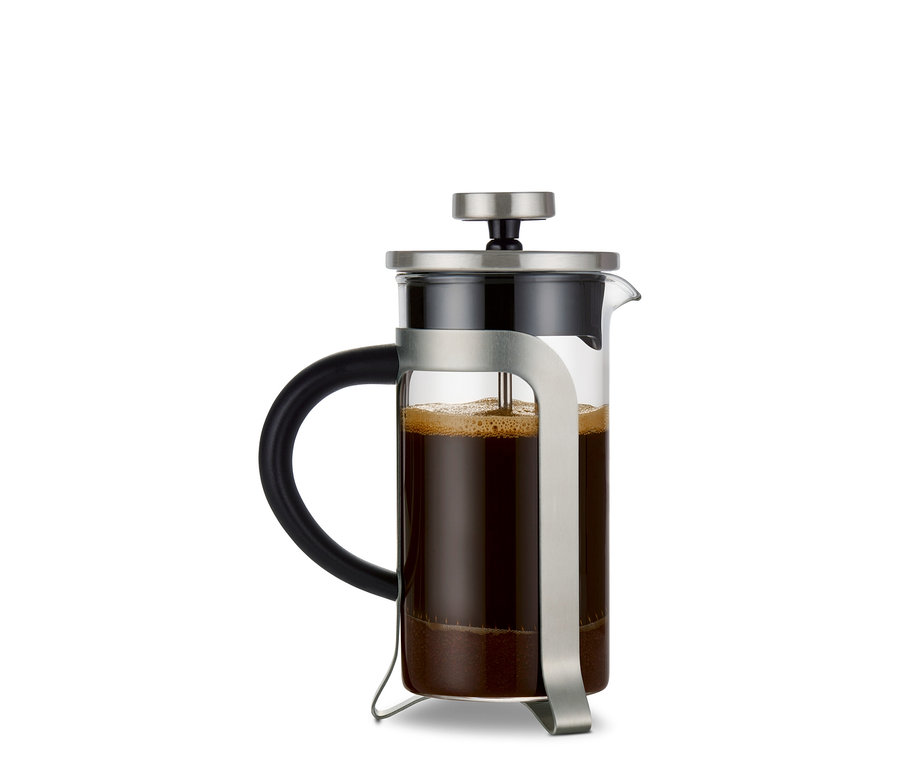 Eine silberne Siebstempelkanne (300 ml) für 2 Tassen.