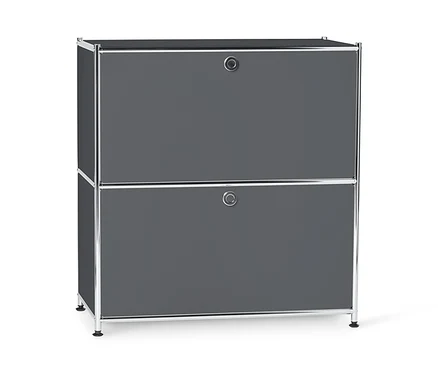 Graues Sideboard Metall »CN3« niedrig mit Klappenfächern.