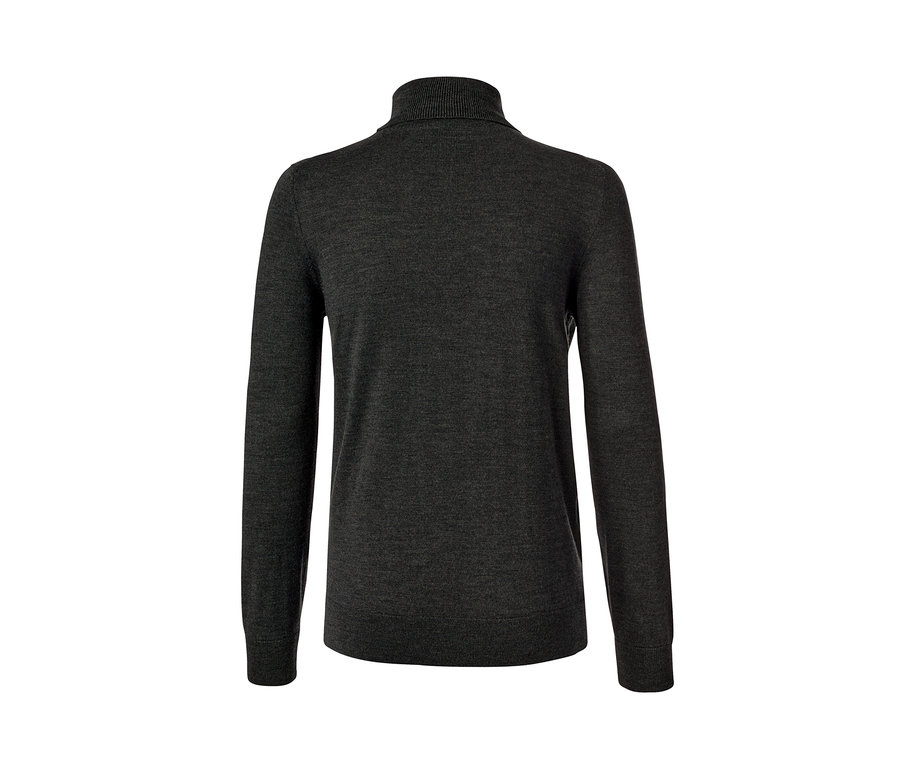 Anthrazitfarbener Merino-Pullover mit Rollkragen.