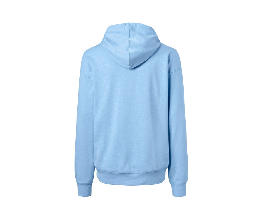 Rückansicht eines hellblauen Hoodies.