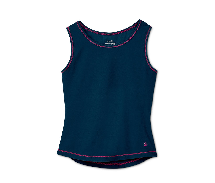 Ein marineblaues Funktionsshirt mit rosa Saum.