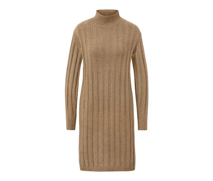 Geripptes Strickkleid mit Stehkragen.