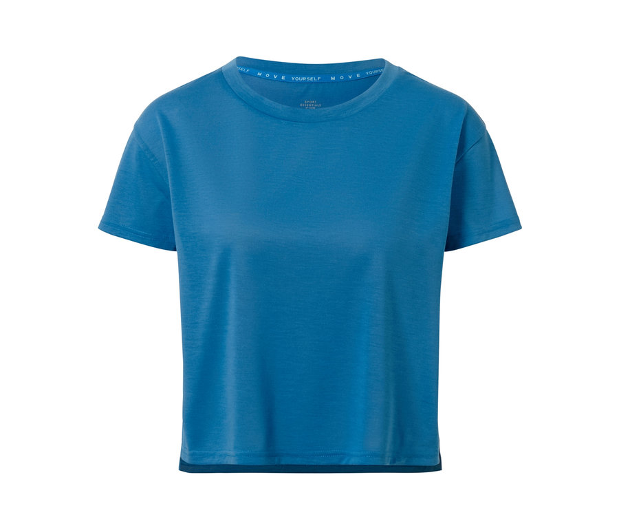 Blaues 2-in-1-Kurzarm-Sportshirt.