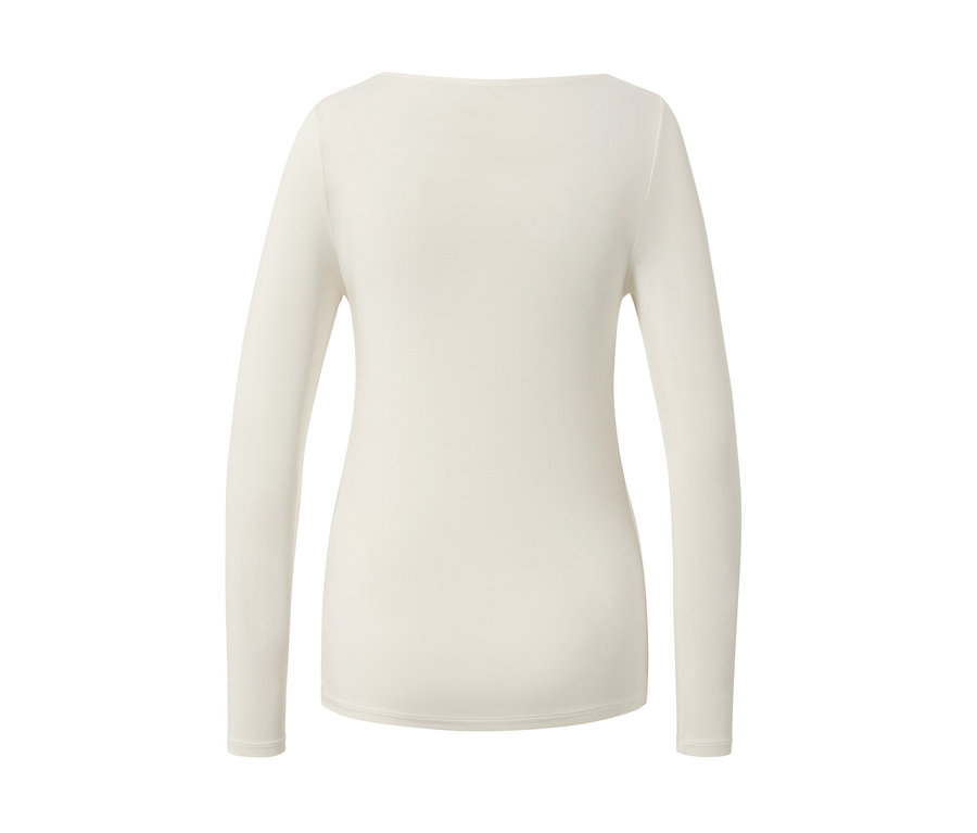 Cremefarbenes Langarmshirt im Modal-Seide-Mix.