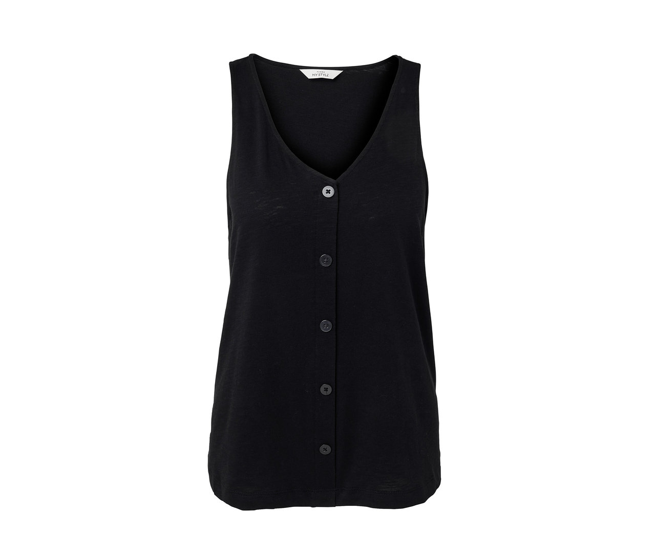 Schwarzes Top aus Modalmix mit Knöpfen.