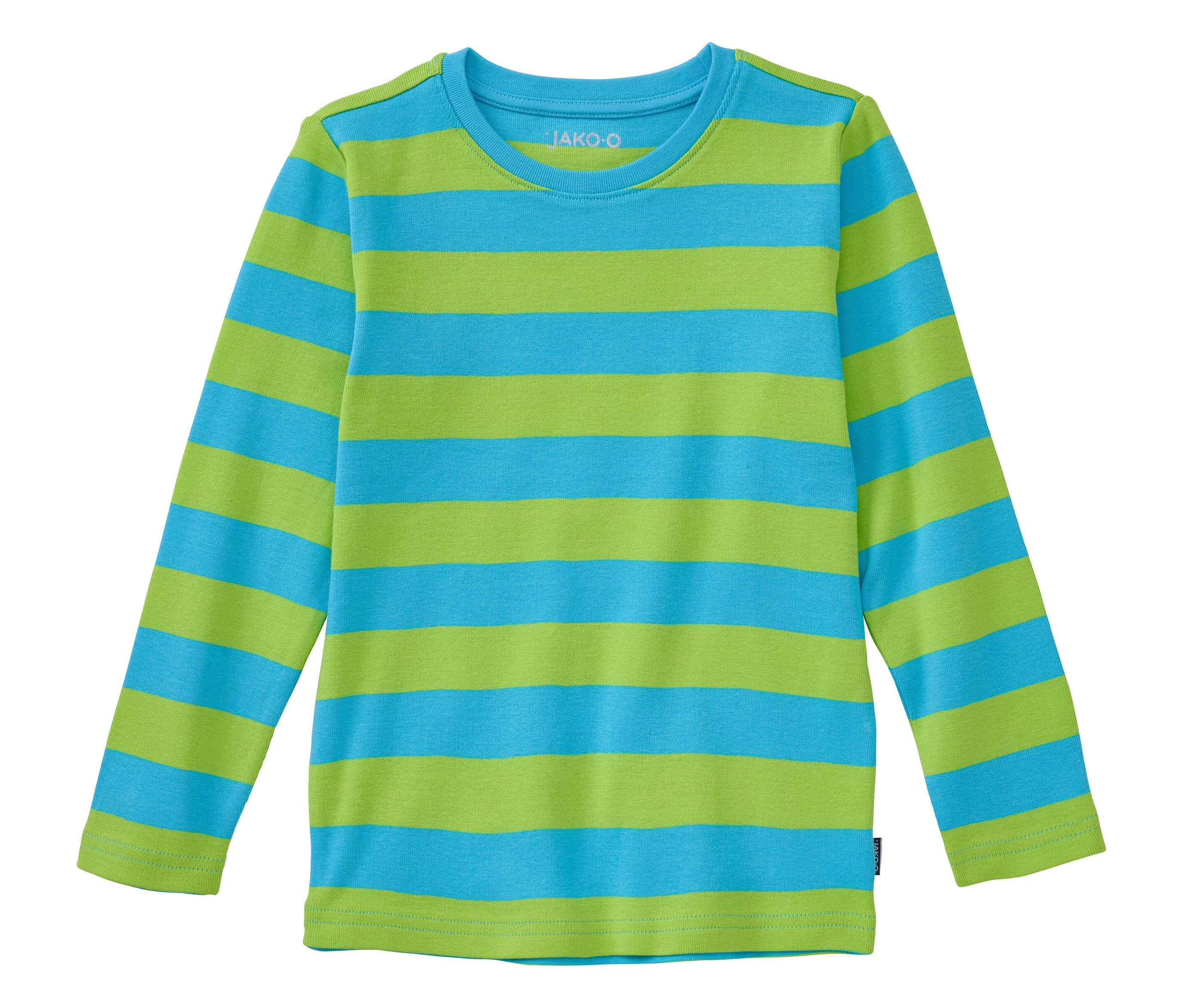 Das JAKO-O Streifenshirt ist türkis-grün.