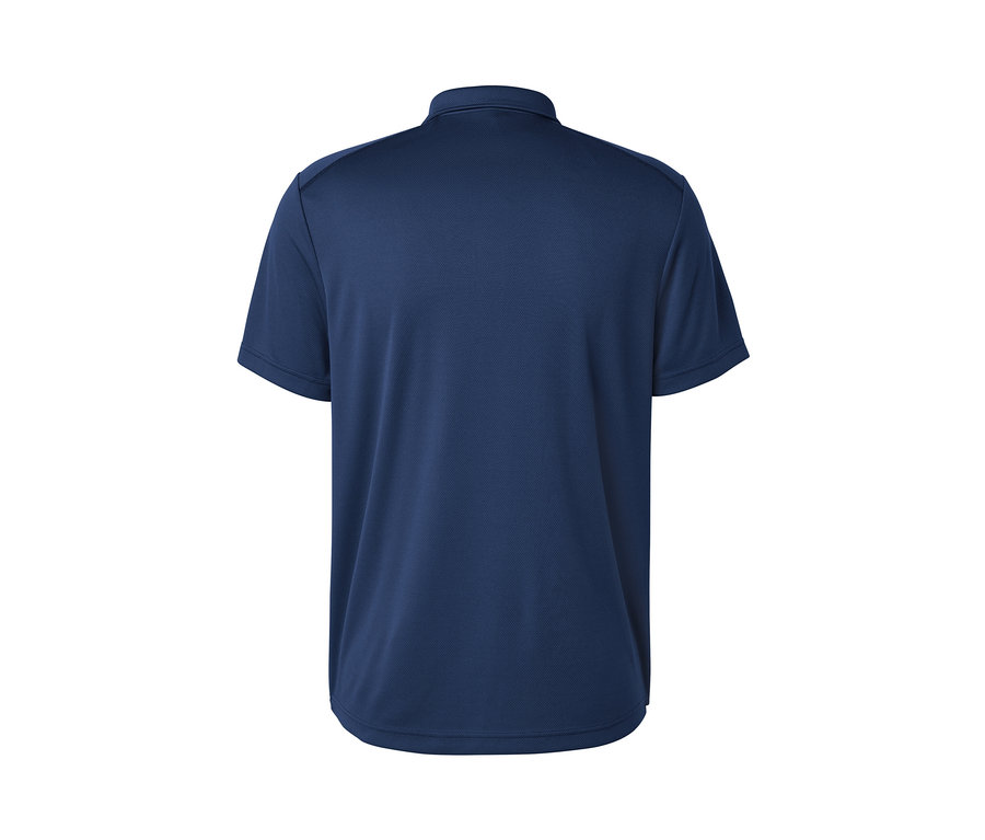 Blaues Funktions-Poloshirt von hinten.