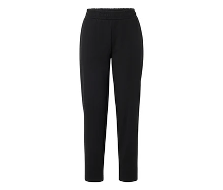 Schwarze Sweathose mit elastischem Bund, flach liegend.