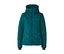 Petrolfarbene Steppjacke mit wellenförmigem Steppmuster, Kapuze und Reißverschluss.