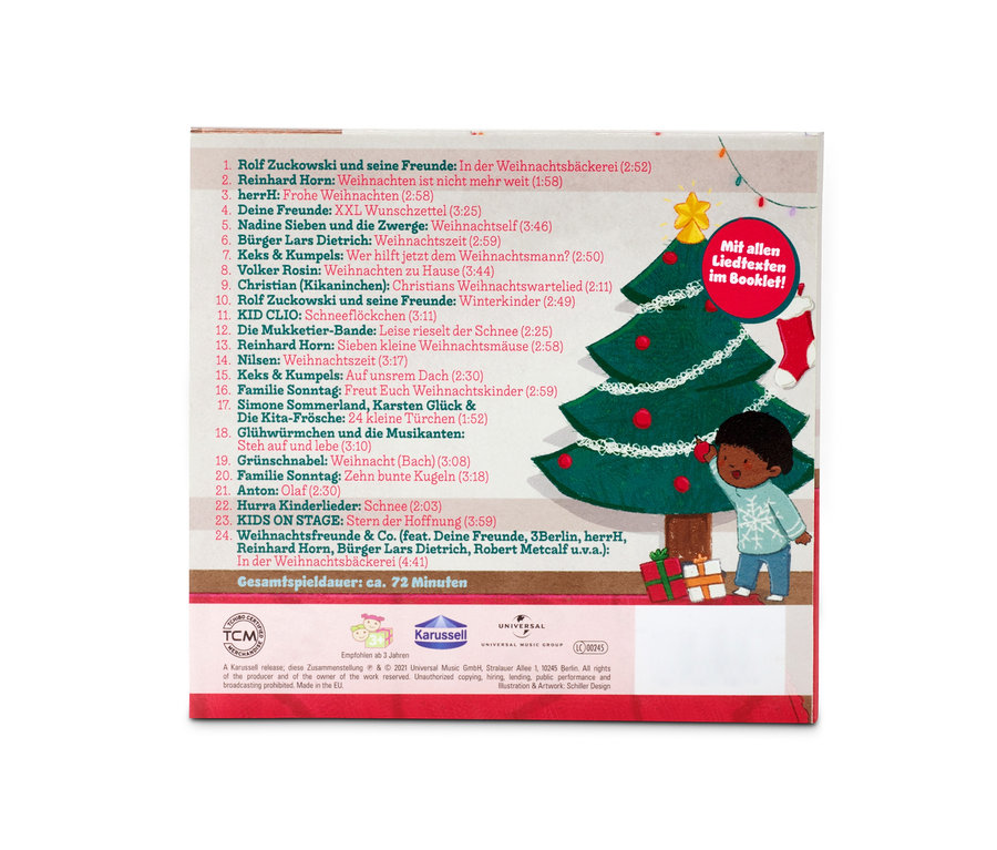 Cover der CD »Fröhliche Weihnachtszeit!« mit einem gezeichneten Jungen an einem Weihnachtsbaum.