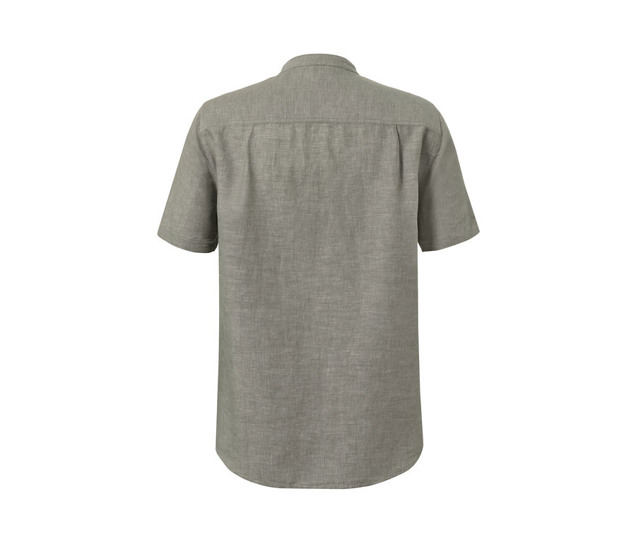 Khakifarbenes Kurzarmhemd mit Leinen.