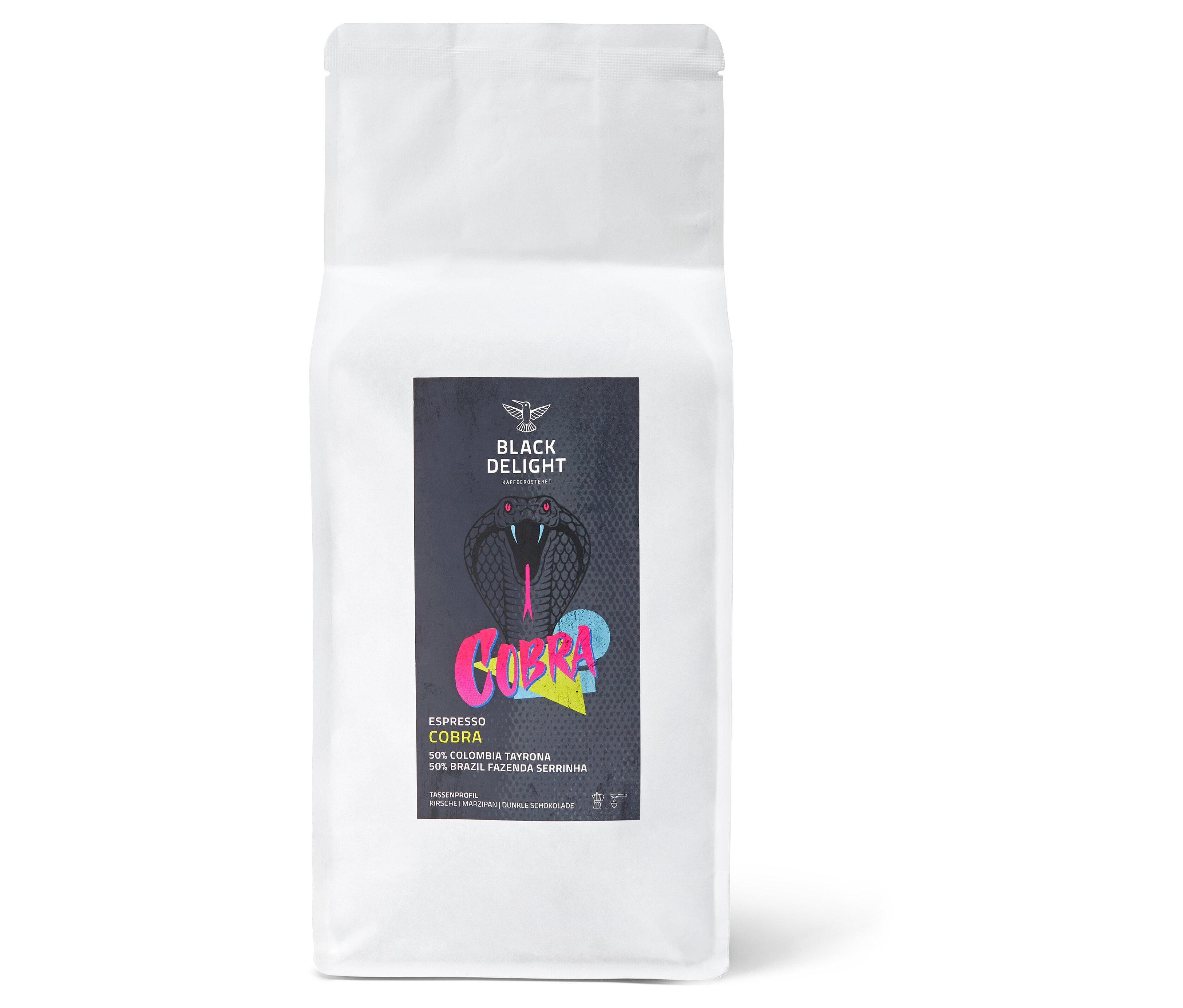 Ein Beutel Black Delight - COBRA Blend Espresso - 1 kg ganze Bohne.