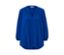 Eine blaue Tunika-Bluse mit langen Ärmeln und V-Ausschnitt.
