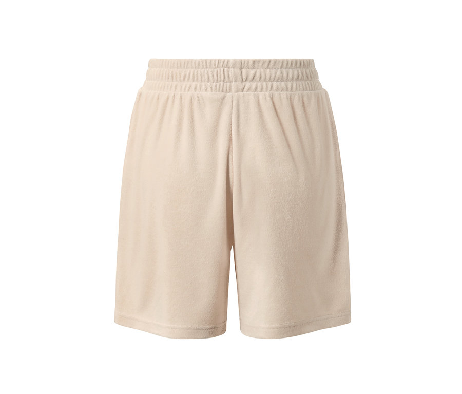 Beige Frottier-Sportshorts.