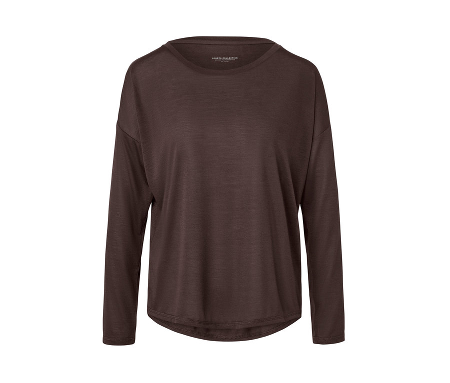 Braunes 2-in-1-Sportshirt mit langen Ärmeln.