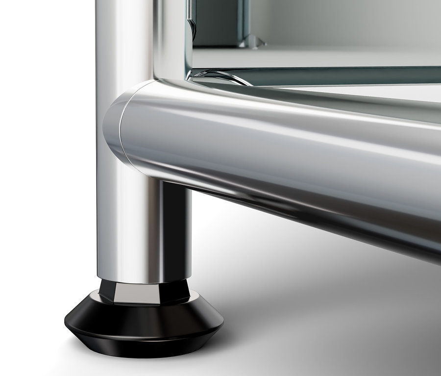 Detailansicht Garderobe Metall »CN3« mit Kleiderstange, Fokus auf den Füßen.