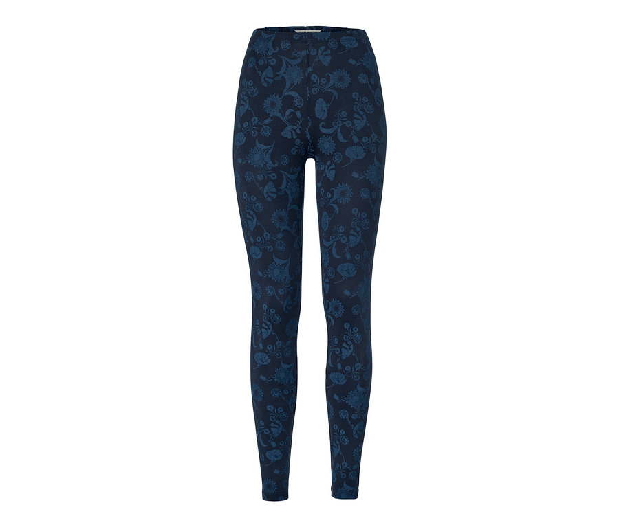 Dunkelblaue bedruckte Leggings.