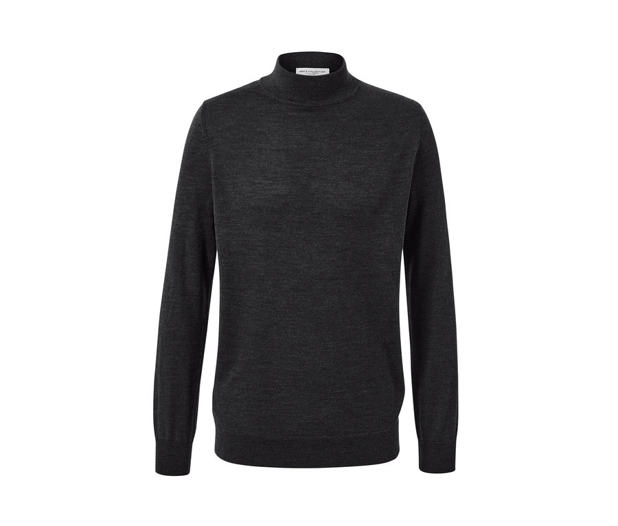 Anthrazitfarbener Merino-Pullover.