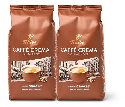 Zwei Packungen Caffè Crema Vollmundig - 2x 1 kg Ganze Bohne von Tchibo.