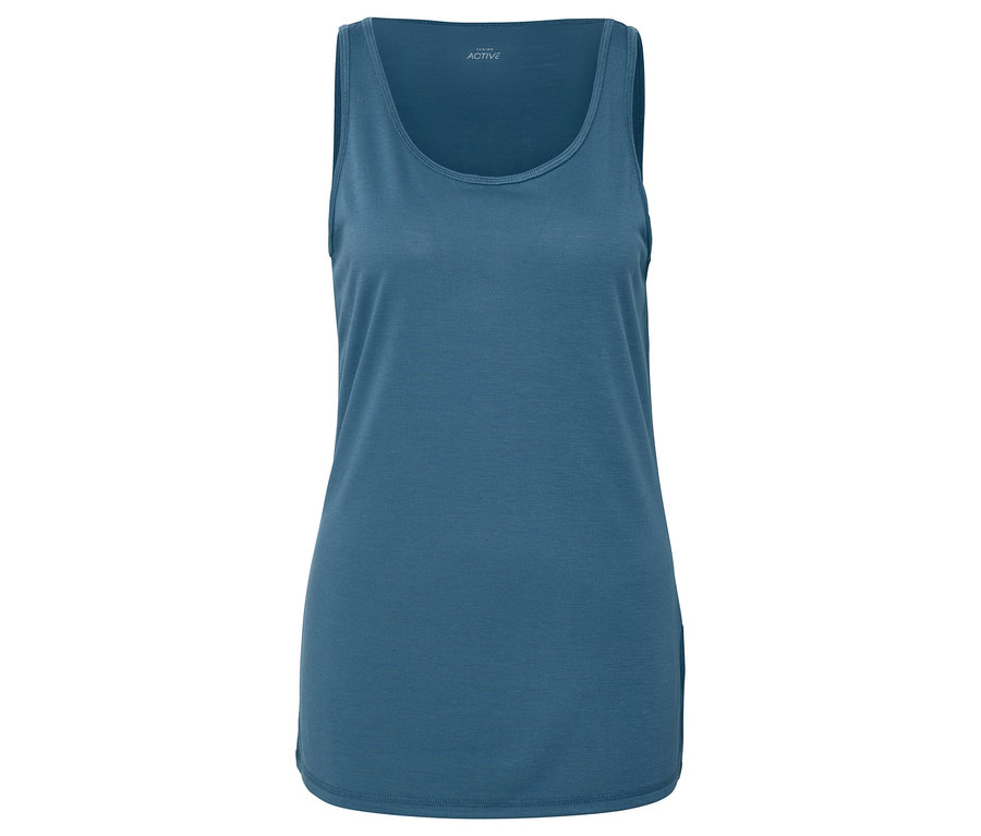 Blaues Tanktop auf weißem Hintergrund.