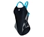 arena Feel Damen Badeanzug Lily Swim Pro Back Bustier in Schwarz-Türkis mit weißen geometrischen Akzenten.