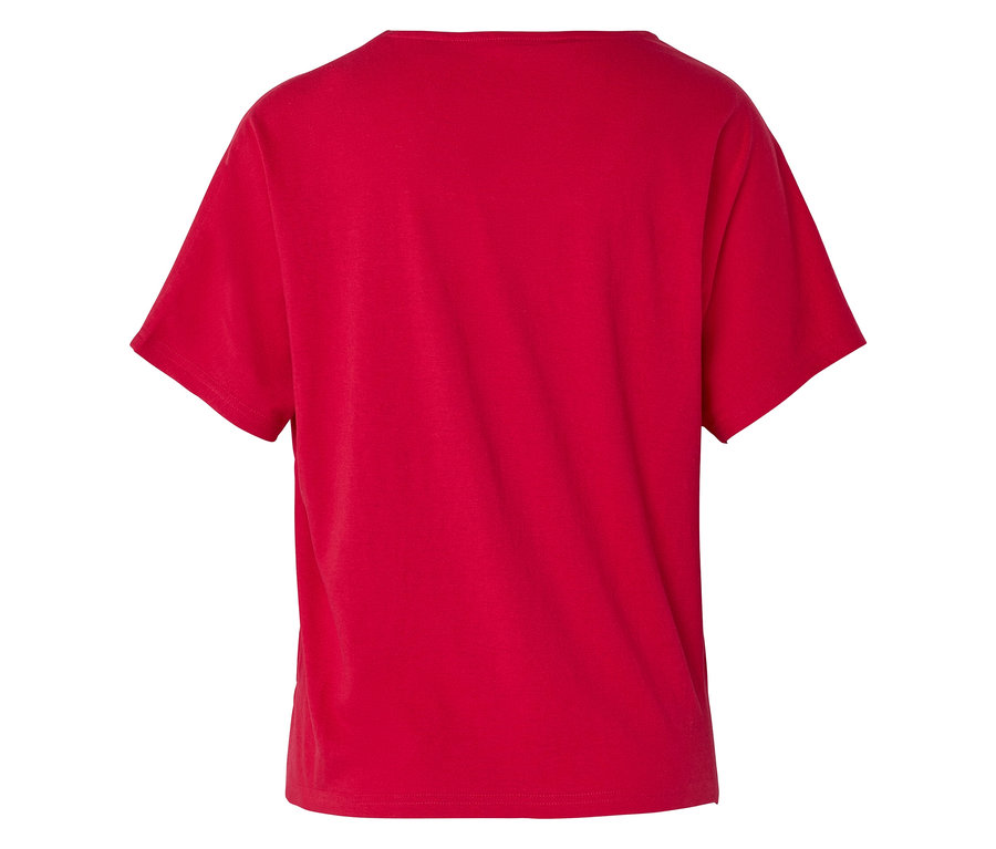 Rückansicht eines roten T-Shirts mit kurzen Ärmeln.