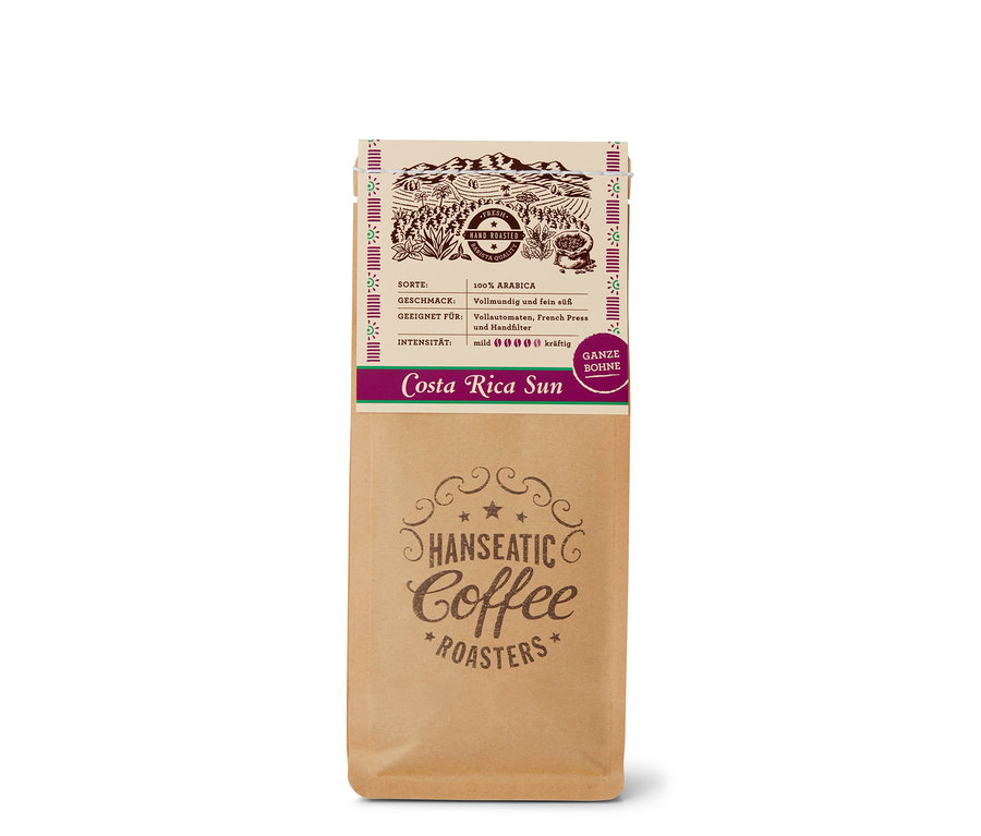 Eine Packung Hanseatic - Costa Rica Sun Filterkaffee - 250 g Ganze Bohne.