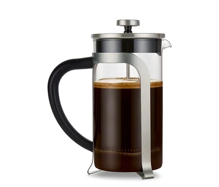 Eine silberne Siebstempelkanne 800 ml, 6 Tassen.