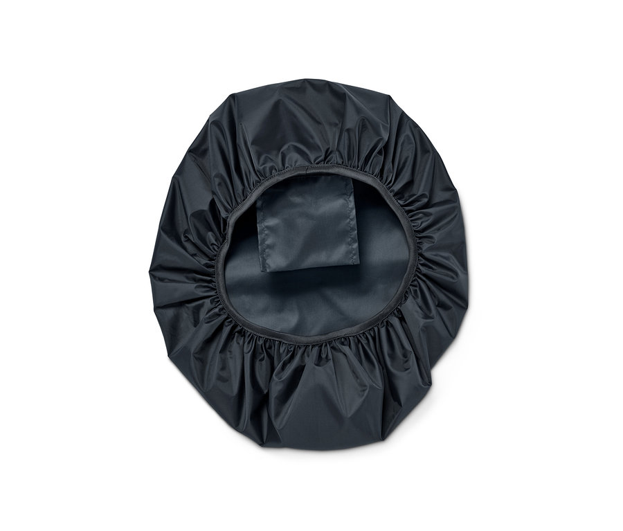 Schwarze Rucksack-Regenschutzhülle.
