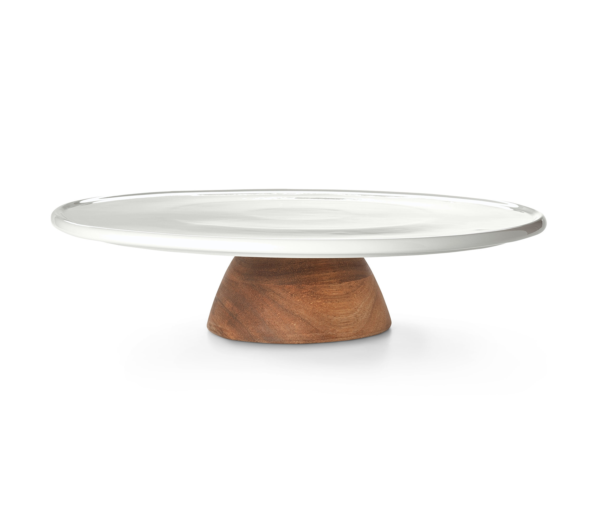 Tortenplatte mit Fuß auf weißem Hintergrund.