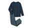 Blauer Kinder-Pyjama mit gestreifter Hose.