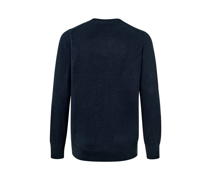 Marineblauer Pullover mit Rundhalsausschnitt.
