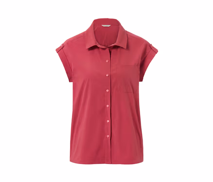 Eine pinke Outdoorbluse mit kurzen Ärmeln und Knöpfen.