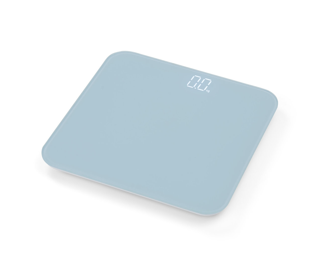 Eine blaue digitale Badwaage.