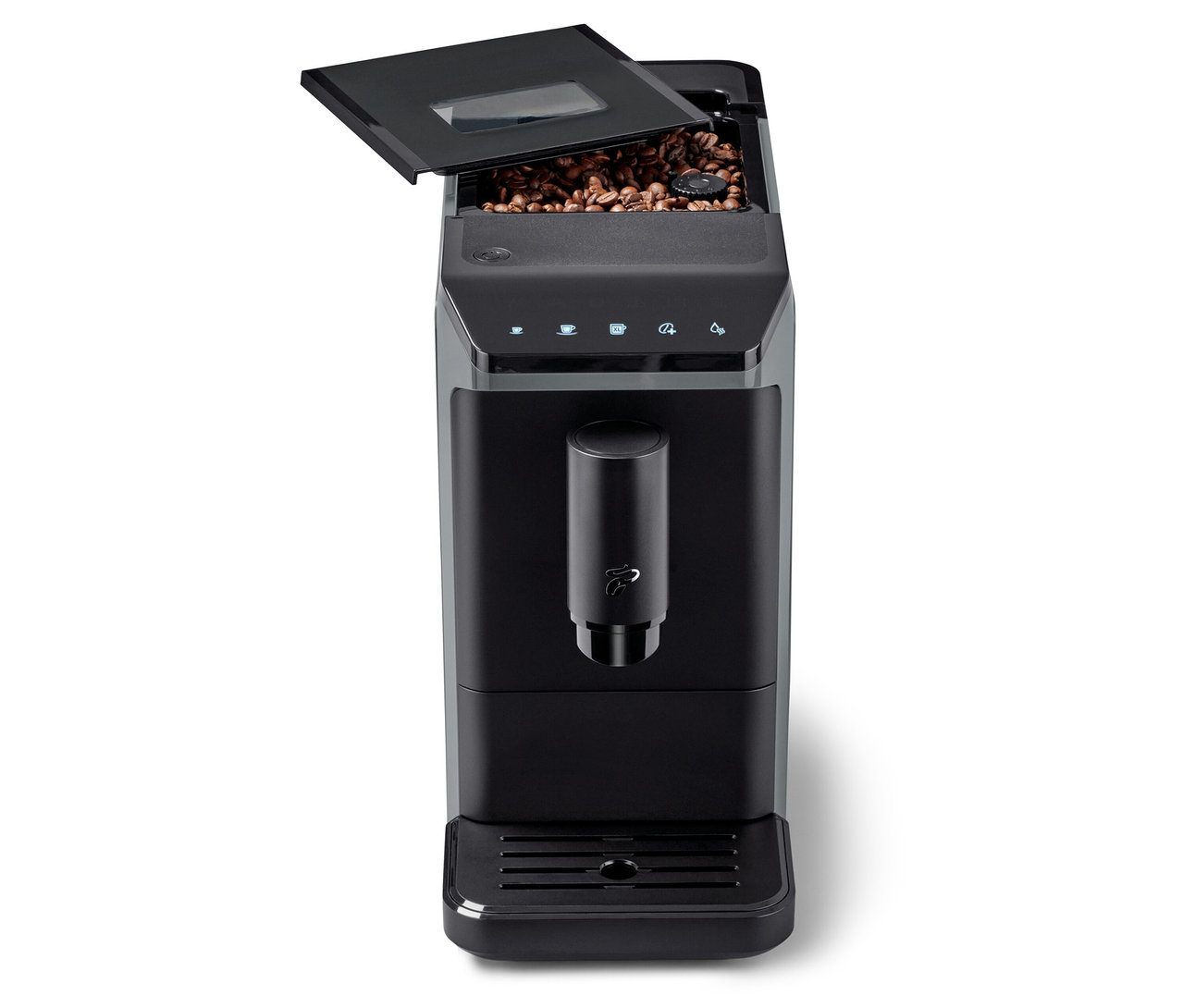 Kaffeevollautomat »Esperto mini« Grey mit offenem Bohnenbehälter.
