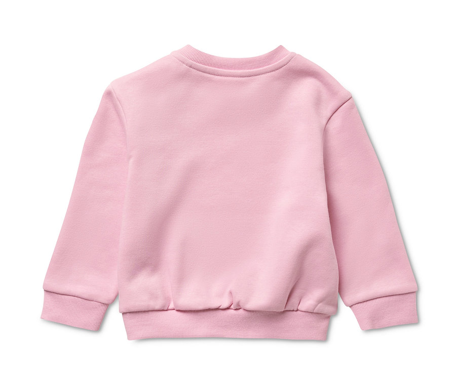 Rosa Kinder-Sweatshirt mit angerauter Innenseite liegt auf einem weißen Hintergrund.