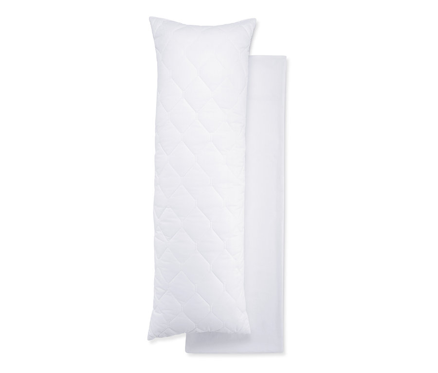 Zwei weiße Seitenschläferkissen, eines davon gesteppt.