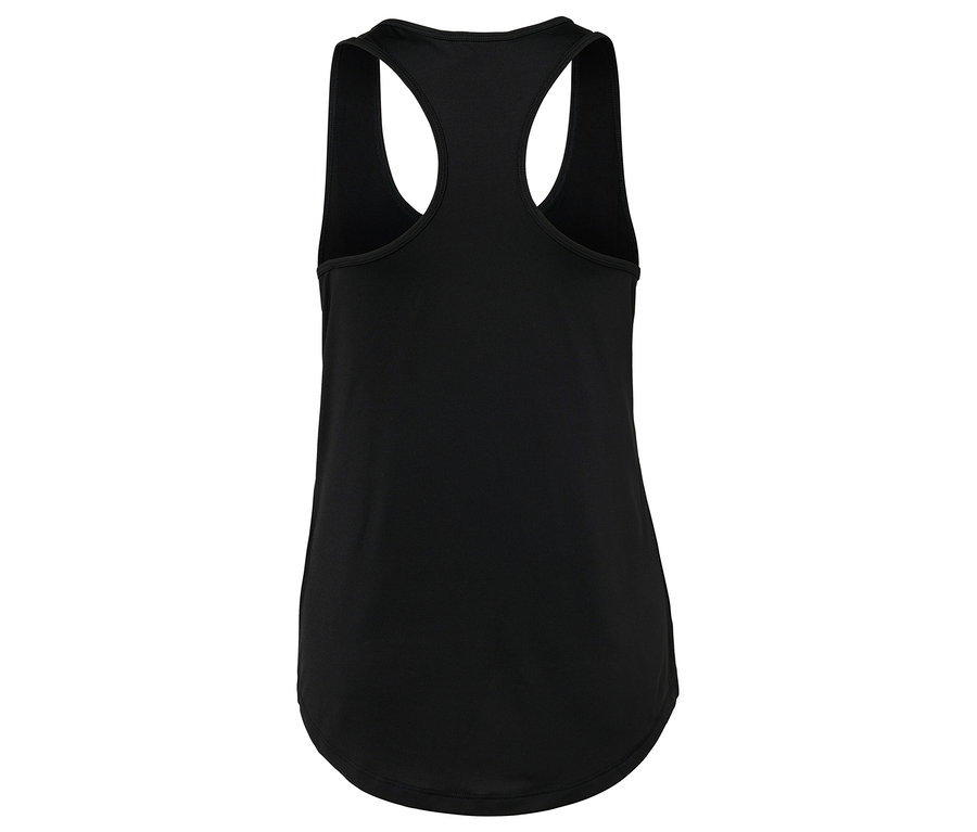 Schwarzes Tanktop mit Racerback-Schnitt.