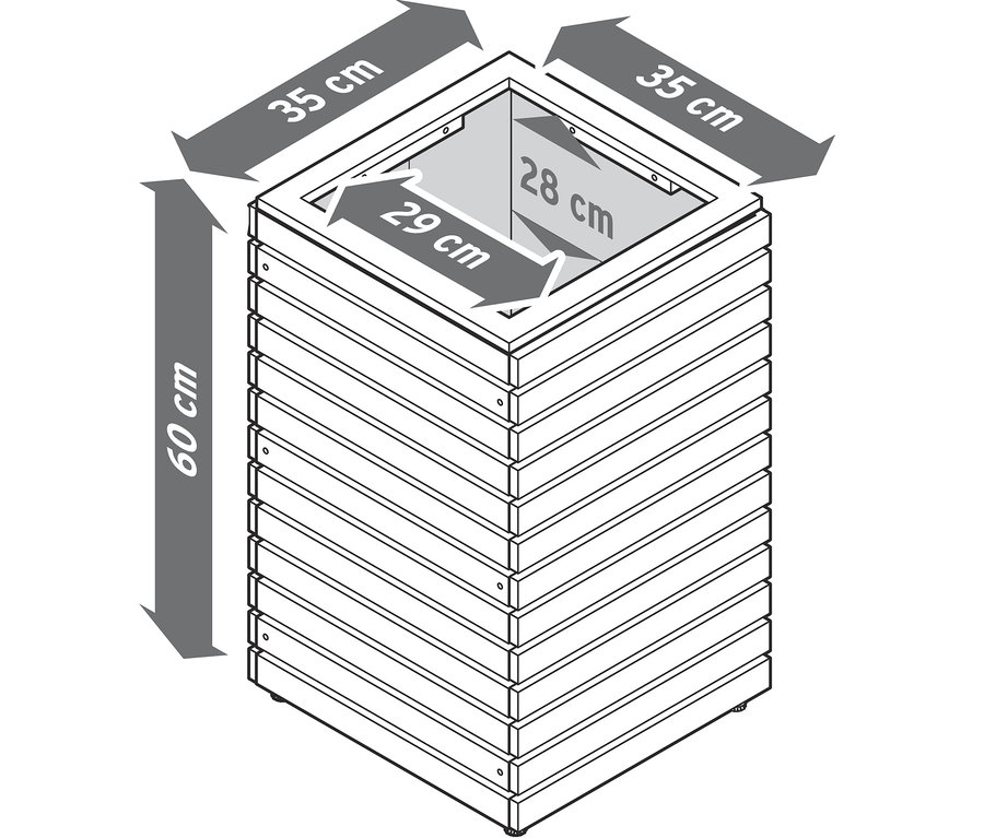 Die Maße der Tinus Pflanzsäule sind 60 cm hoch und 35 cm breit.