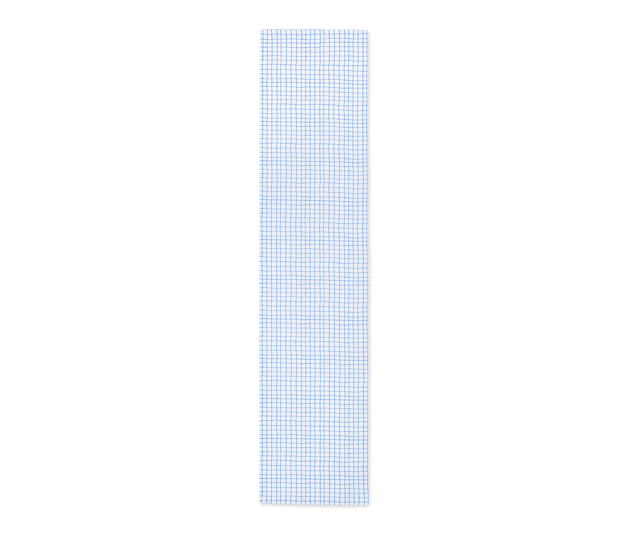 Ein Tischläufer mit blauem Karomuster, Alloverprint.
