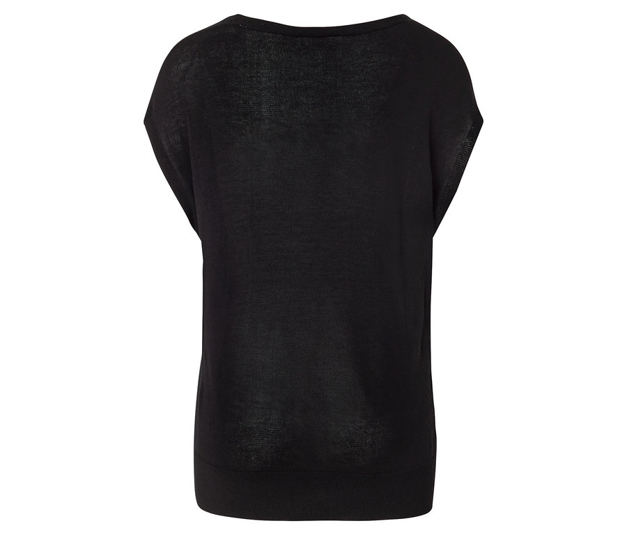 Schwarzes, kurzärmeliges Shirt, Rückansicht.