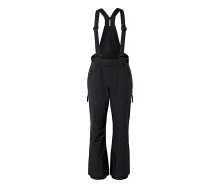 Schwarze Skihose mit Hosenträgern und mehreren Reißverschluss-Taschen.