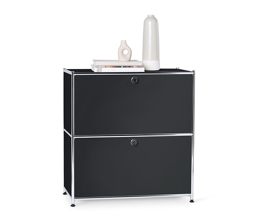 Schwarzes Sideboard Metall »CN3«, niedrig mit Klappenfächern.