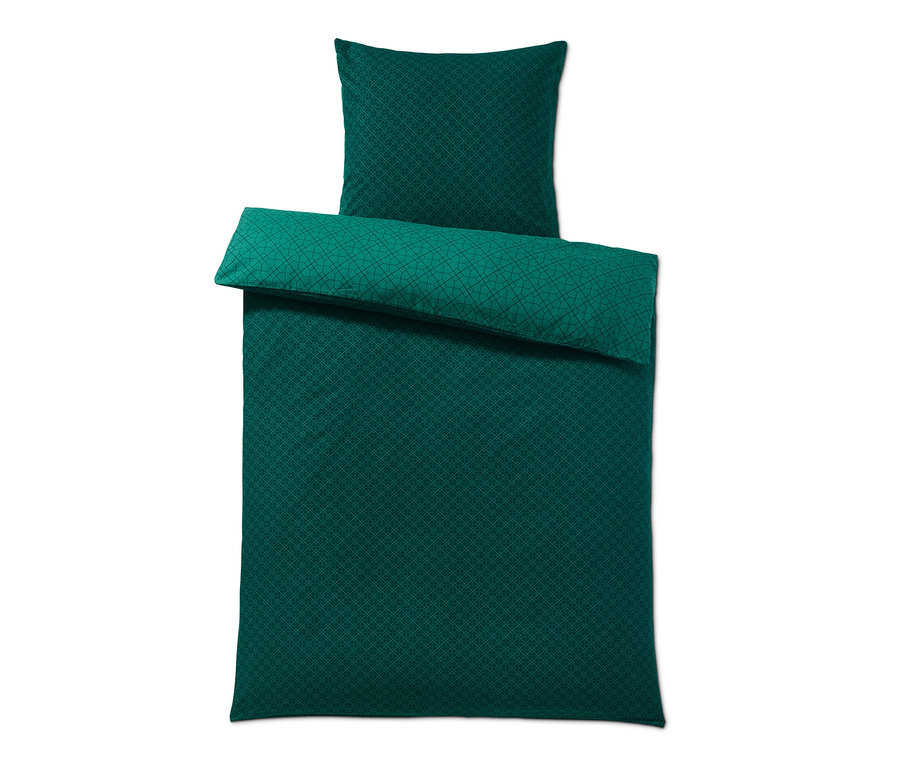 Grüne Biber-Bettwäsche mit geometrischem Muster.