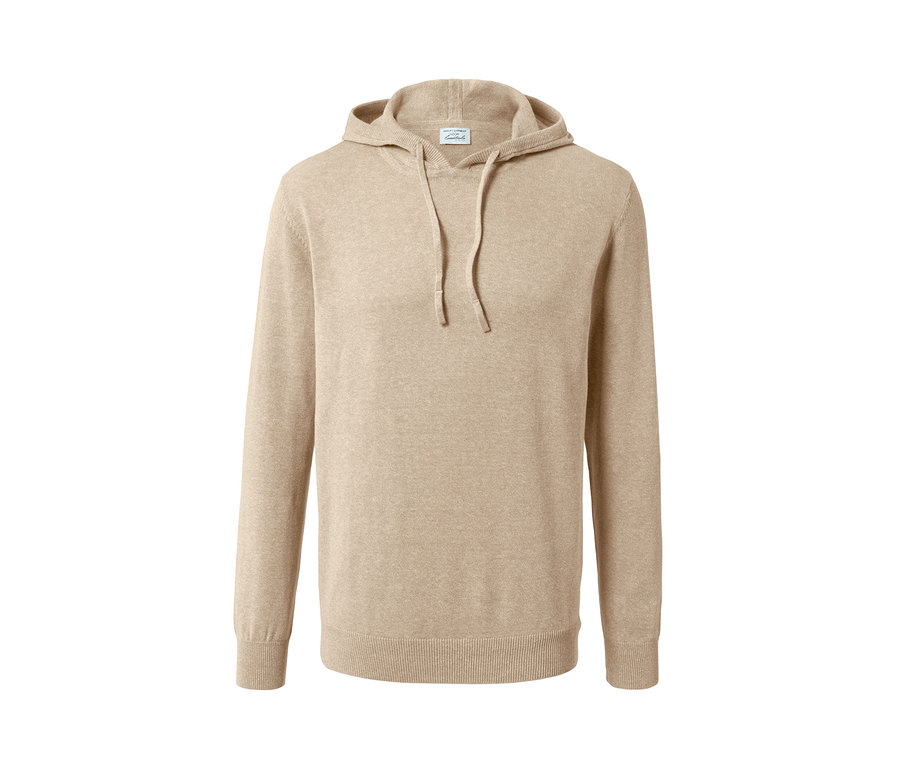 Beiger Strick-Hoodie mit Leinen.