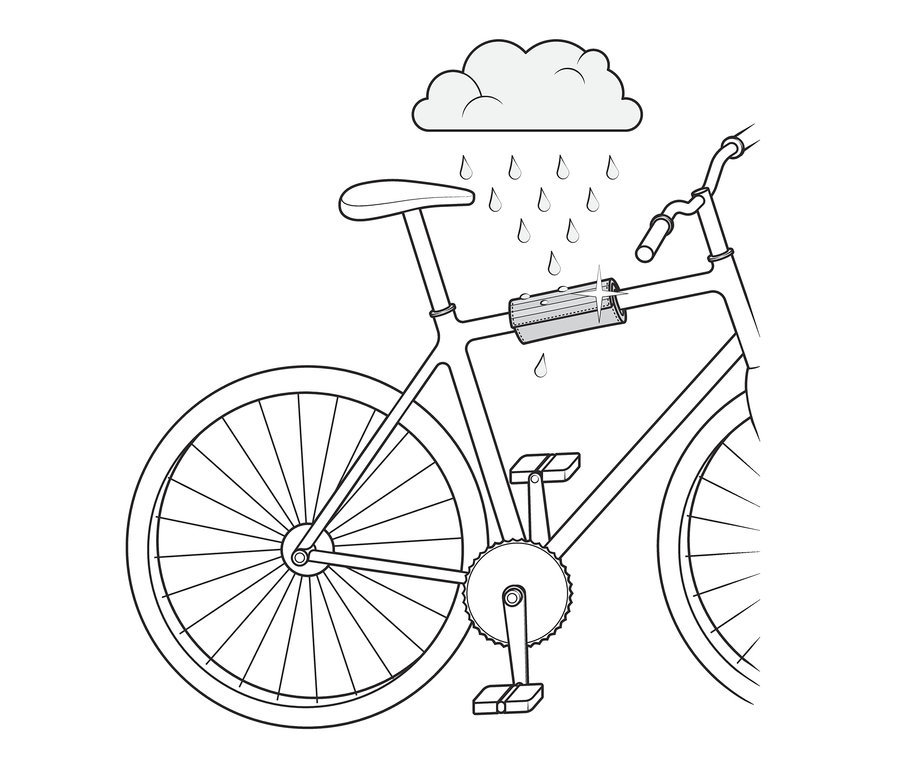 Illustration eines Fahrrads mit Fahrrad-Reinigungstuch und Regenwolke.