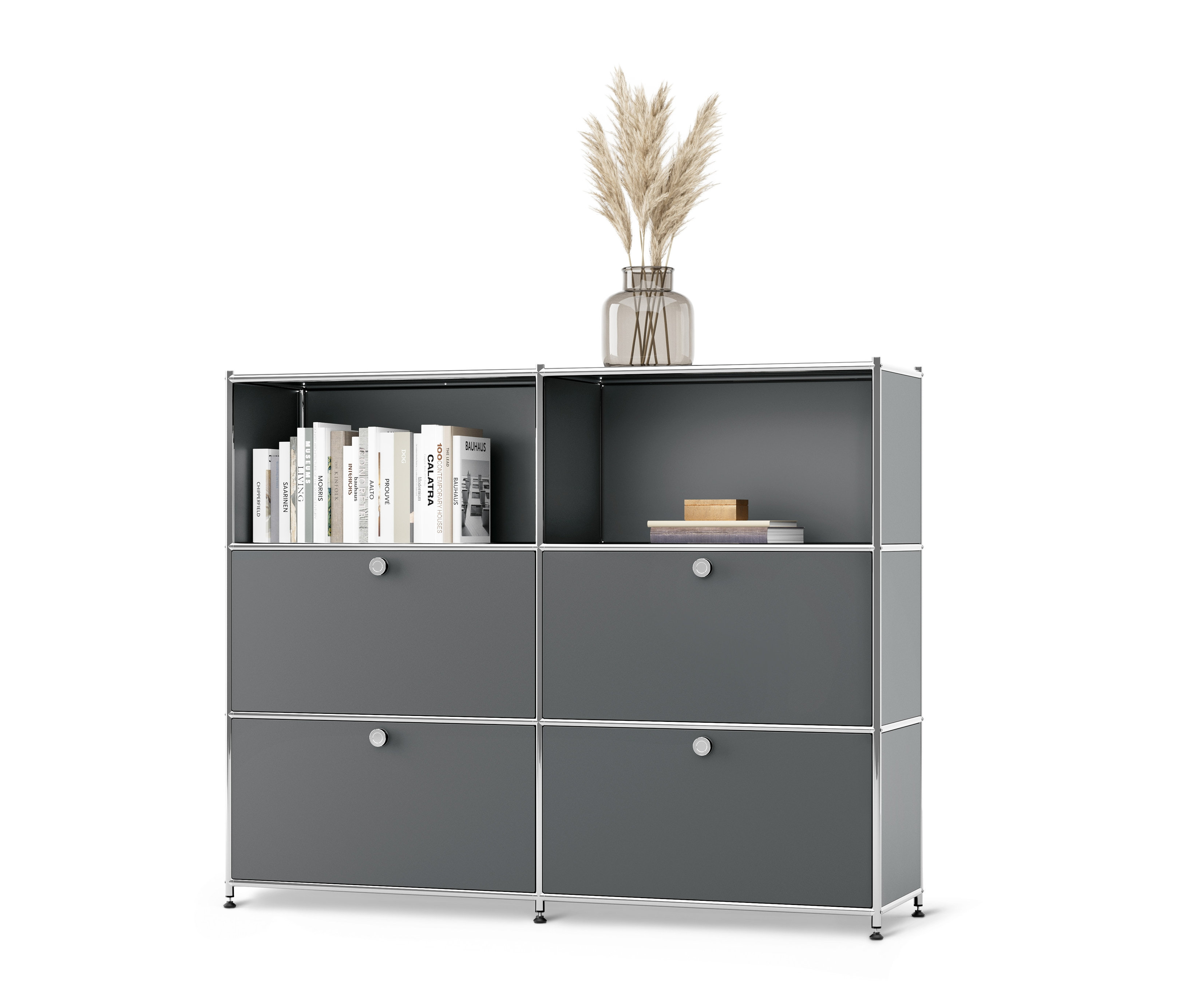 Graue Kommode Metall »CN3« mit versetzbaren Klappenfächern.