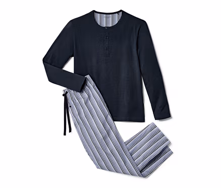 Marineblauer Pyjama mit gewebter Hose.