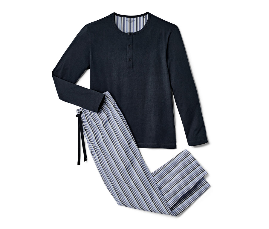 Marineblauer Pyjama mit gewebter Hose.